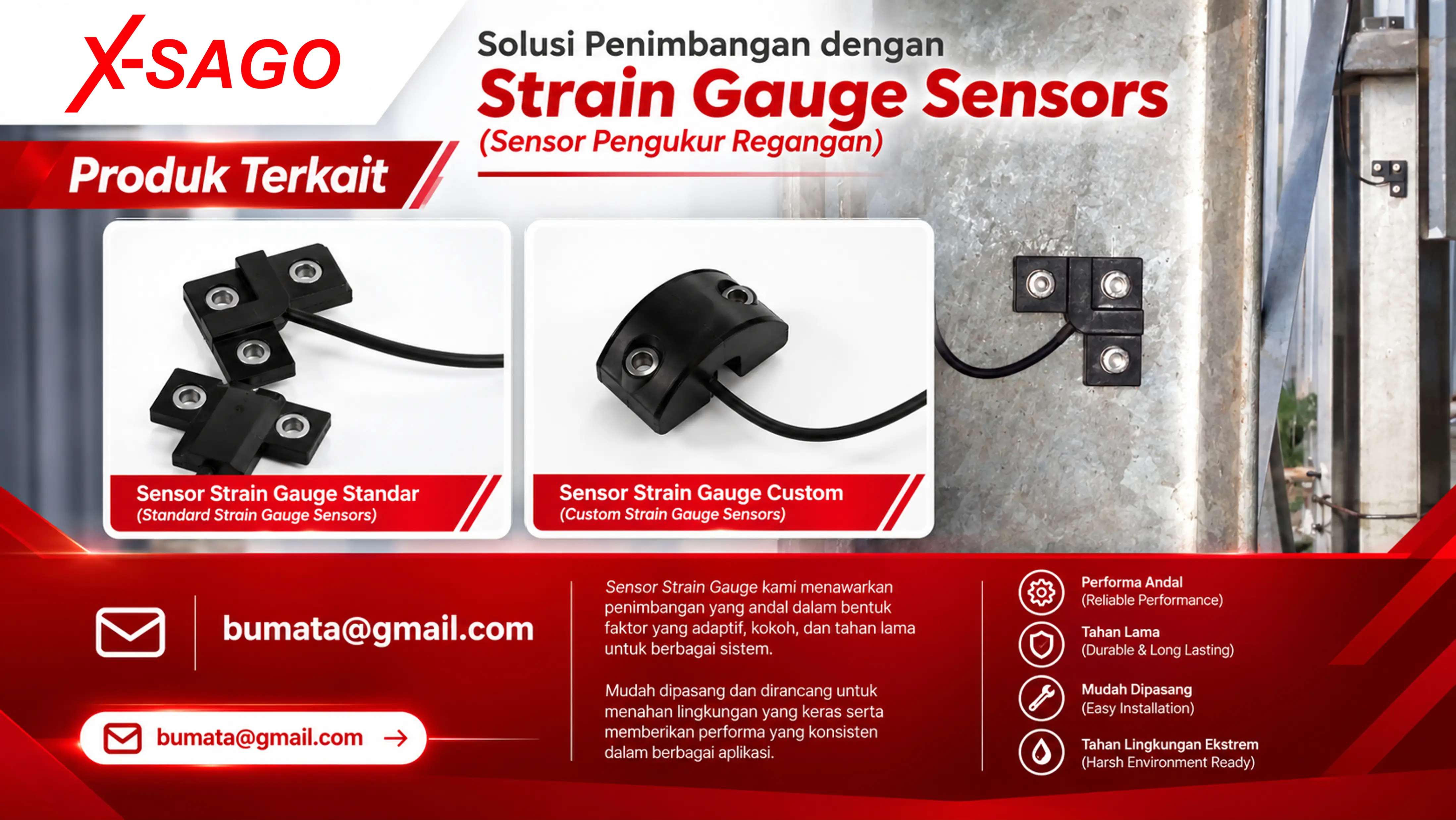 Sensor strain gauge standar dan custom X-SAGO